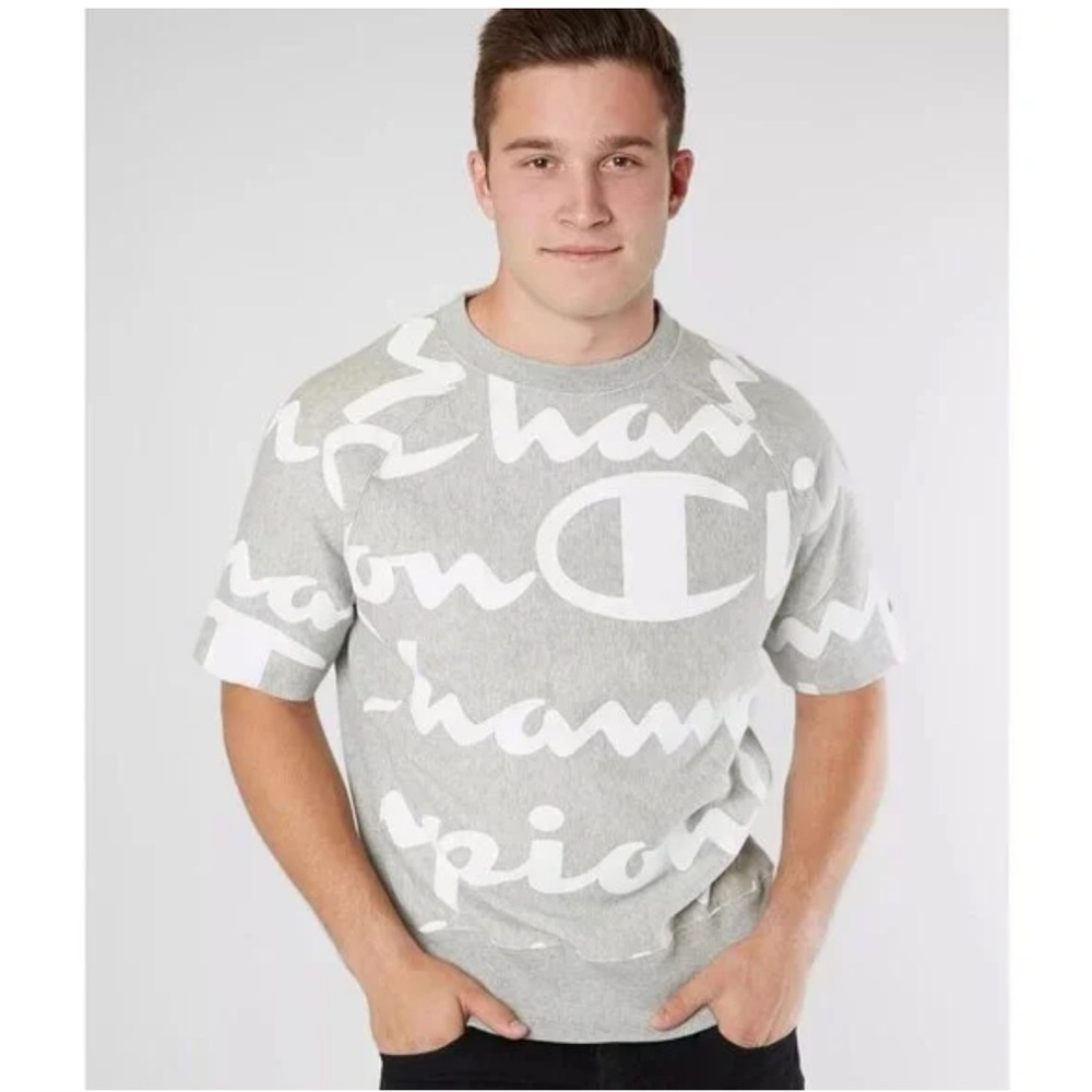 Champion Reverse Weave Crew Sweatshirt Heavyweight Cotton Blend Short Sleeve